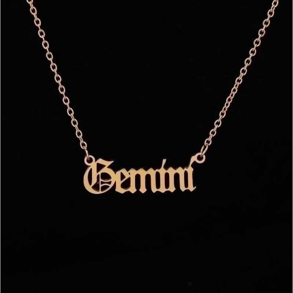 Gemini‎ Necklace 18K Gold Plated Stainless Steel Zodiac Sign Astrology Jewelry